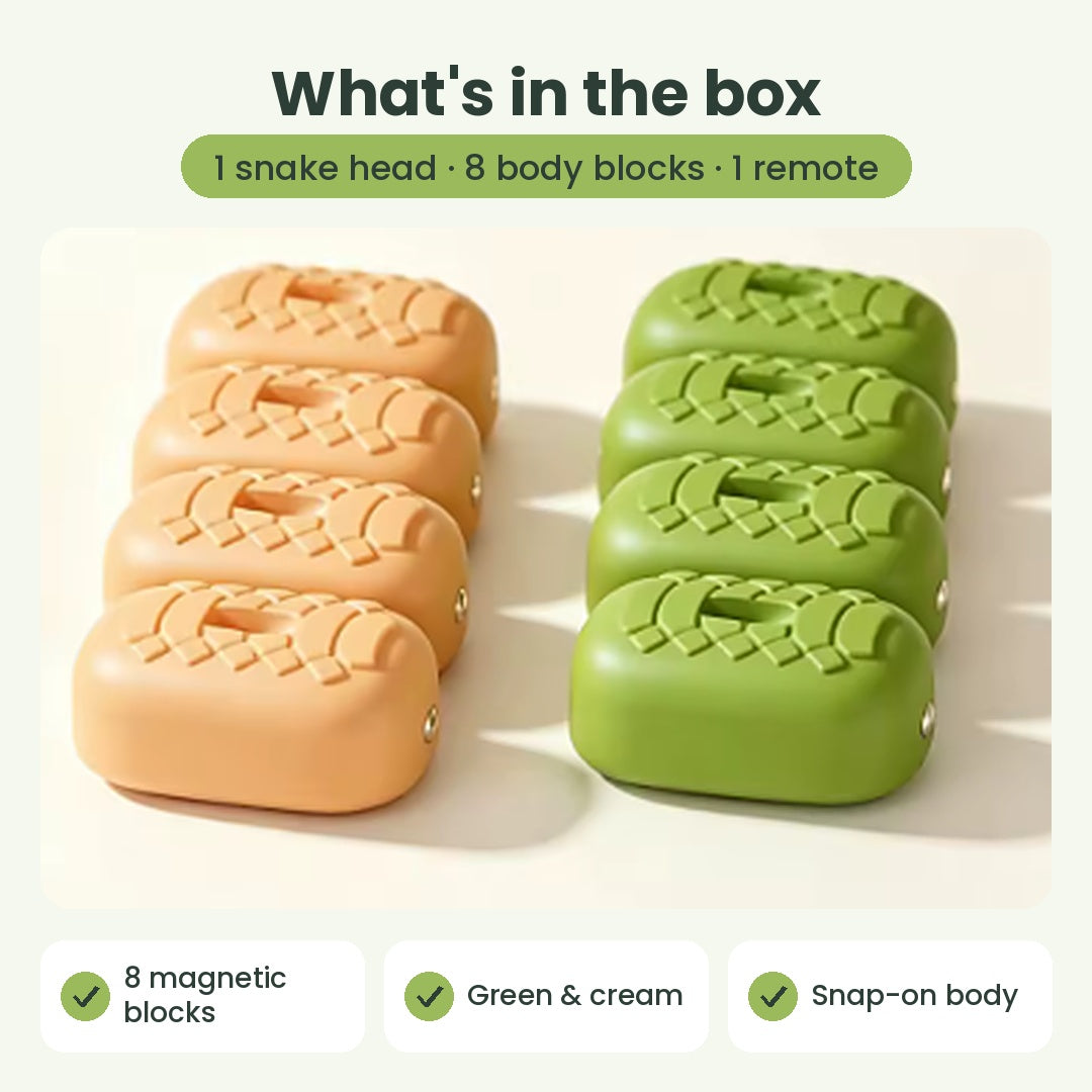 What's in the box: snake head, 8 magnetic body blocks and remote